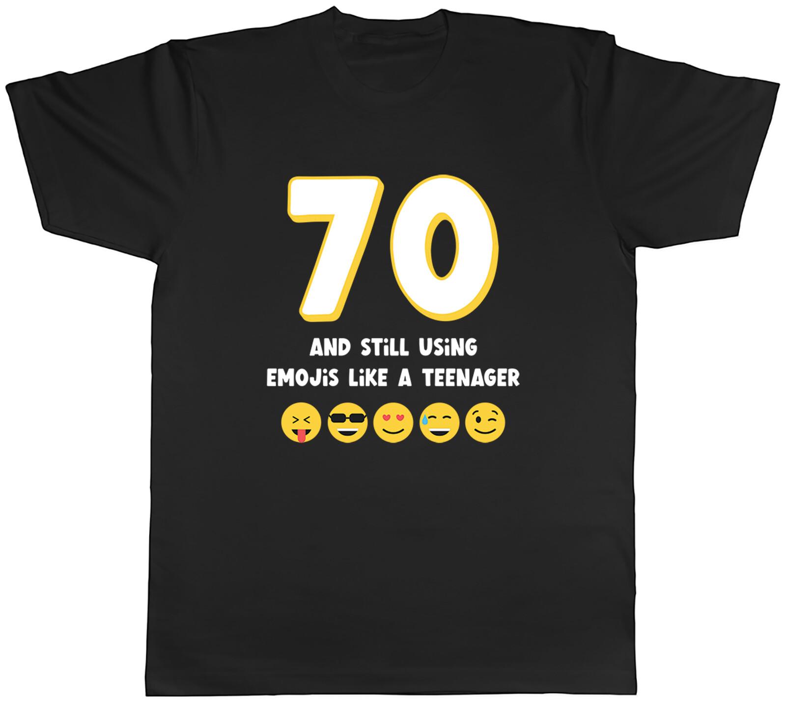 Funny 70th Birthday Mens T-Shirt 70 Seventy & Still Using Emojis Unisex Tee Gift XL