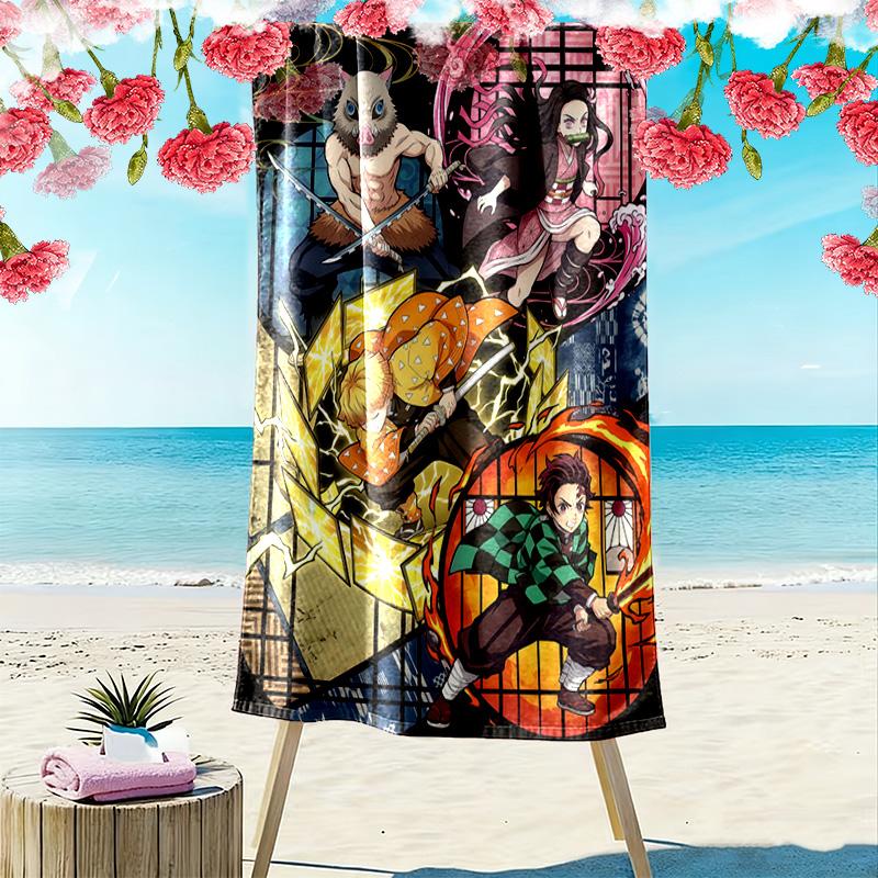 Demon Slayer Anime Print Beach Towel, Large Soft Quick Dry Towel for Beach Camping Swimming