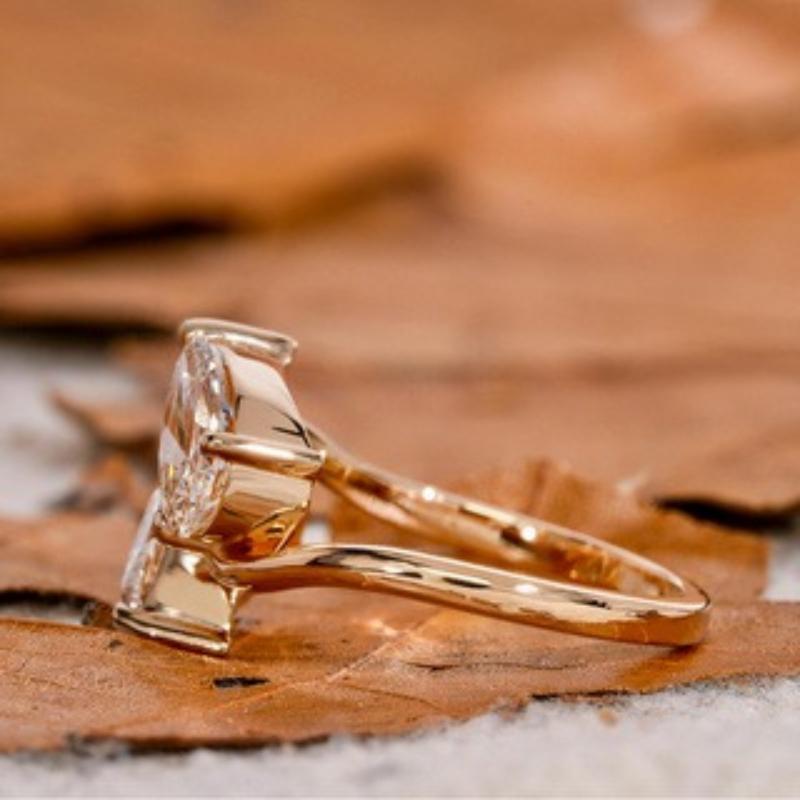 Sparkling Set Zircon Double Droplet Shaped Women's Ring, Suitable for Brides' Engagement, Wedding, Banquet Jewelry Gifts