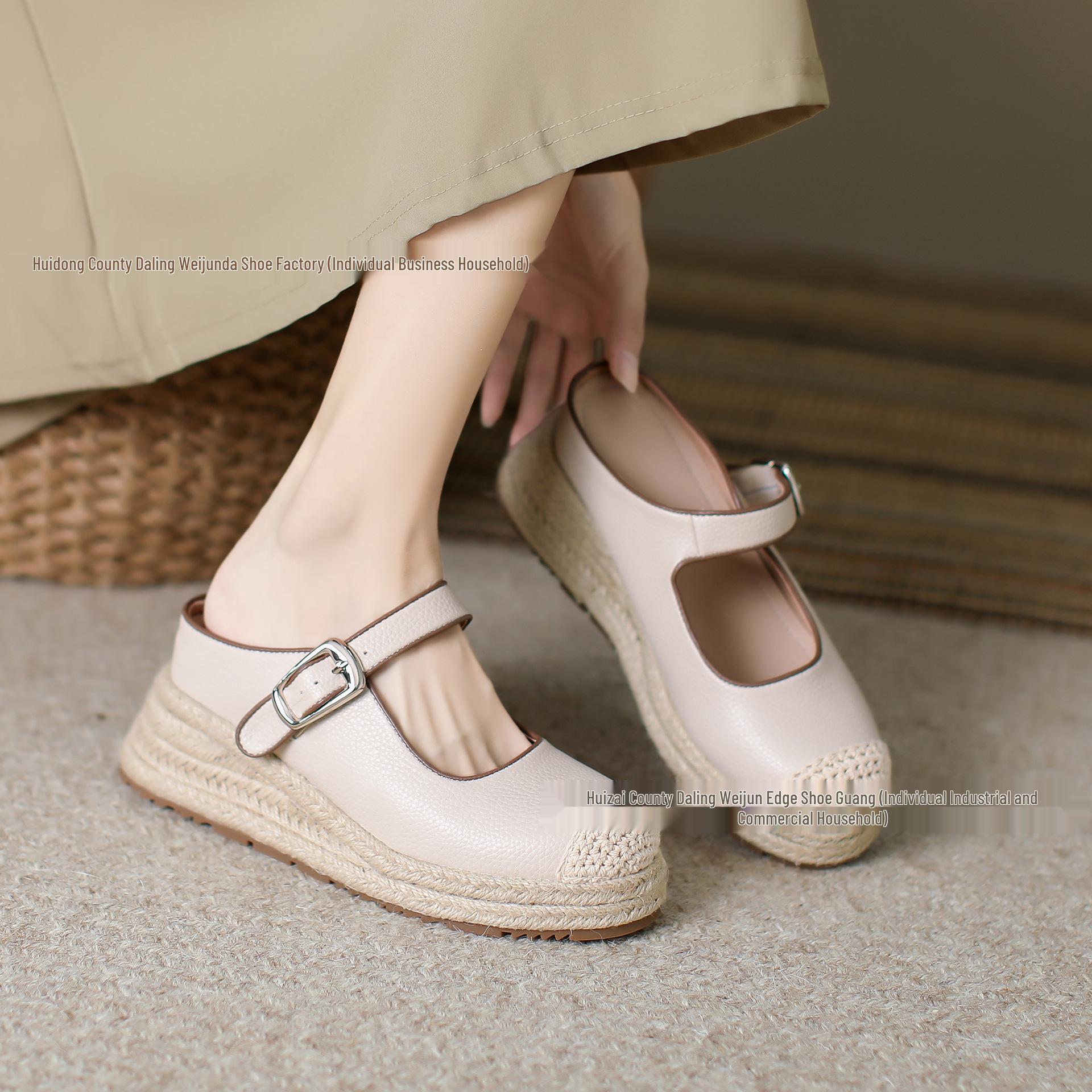 

Женские мюли-эспадрильи Мэри Джейн с закрытым носком и скрытым каблуком 8 см на подошве из джутовой веревки Size 33