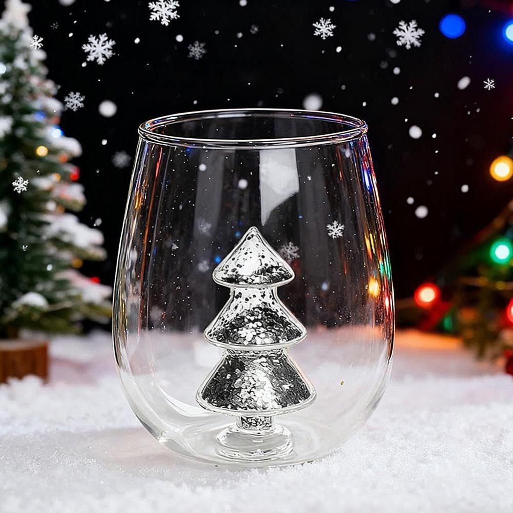 Christmas Tree Glass Cup Anti-Tip Table Centerpieces Holiday Tree Wine Glasses Drinking Cups for Living Room Bedroom Office Desk