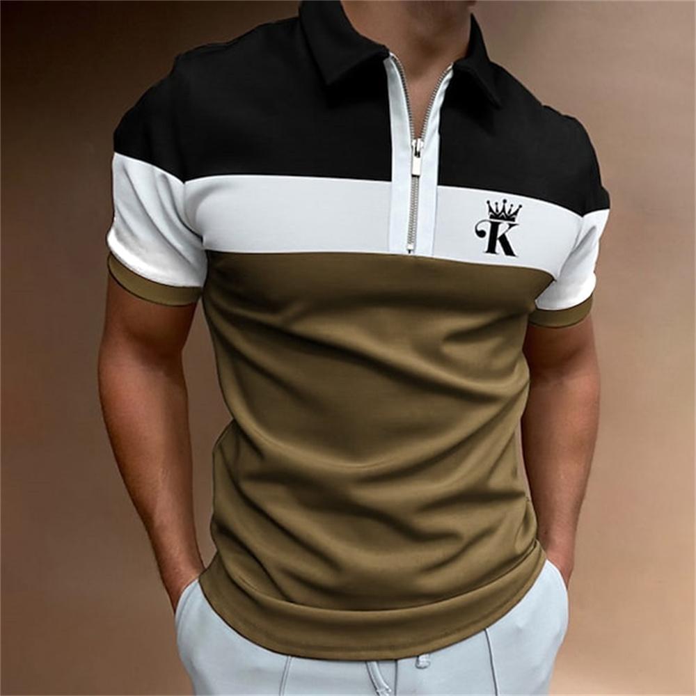 New men's polo shirt, summer striped short sleeved T-shirt, business button casual T-shirt, fashionable polo T-shirt, men's clothing