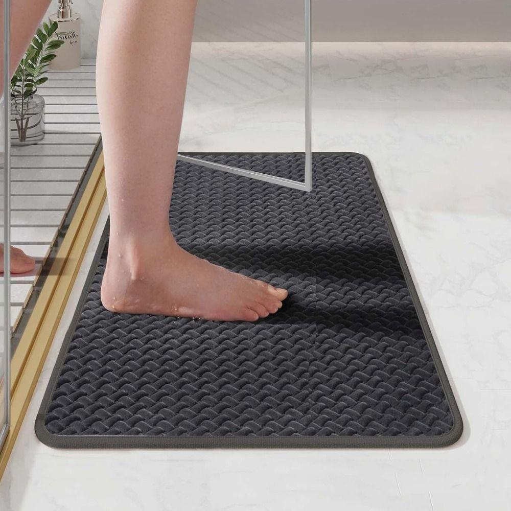 Durable Non Slip Weave Texture Bathroom Rug Quick Dry Washable Bath Mat Absorbent Thickened Shower Mat Kitchen