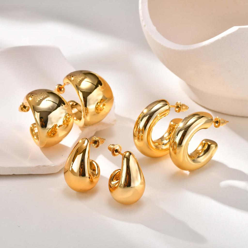 Set Jewelry for Women,Irregular Geometric Oval Earrings,Three-Piece Set C-Shaped Drop Earrings,Fashion Party Accessories Gift