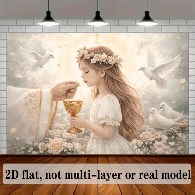 2D Soft Pastel First Communion Girl Photography Background
