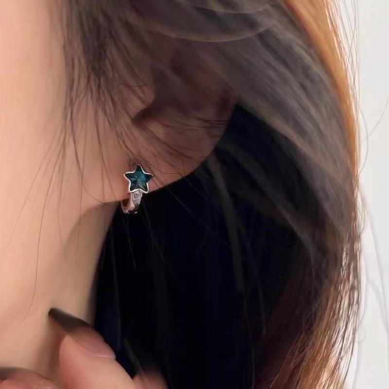 

Y2K Trendy Cute Sweet Blue Star Hoop Earrings For Women Girls Simple New Fashion Vintage Earrings Aesthetic Zircon Gift