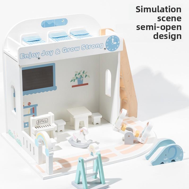 Wooden Children Toy Playground Scene Interactive Elements Hand Coordination Eye