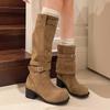 High Heels Long Women Boots Designer Chunky Knee High Suede Shoes  Fashion Goth Dress Chelsea Boots New Pumps Mujer Botas