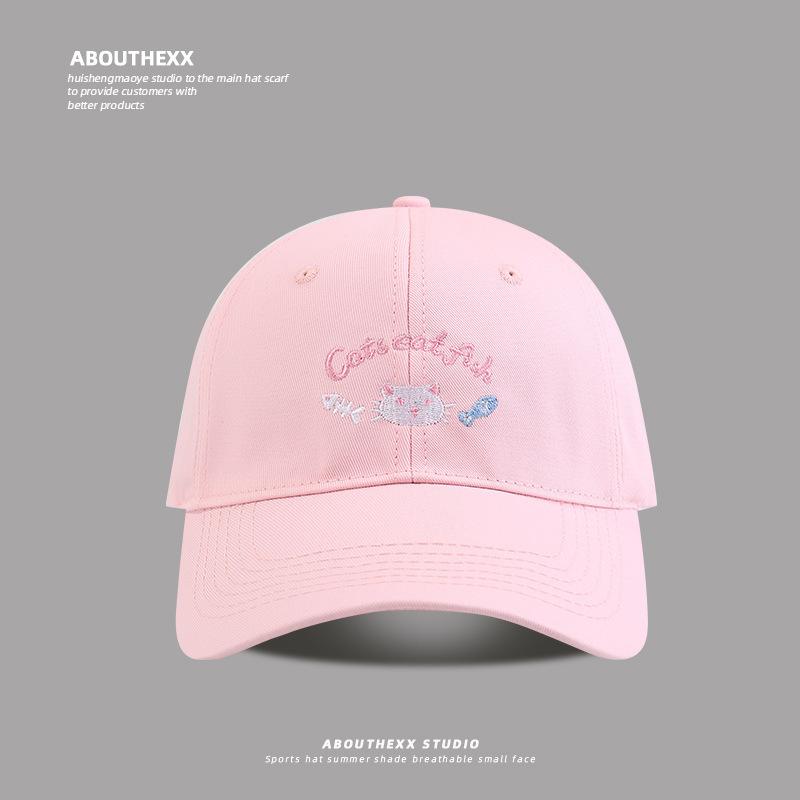 Japonská roztomilá koťátka vyšívaná baseballová čepice pro ženy na jaro a léto nový styl čepice duckball, která opticky zmenšuje obličej, ležérní a všestranná sluneční čepice