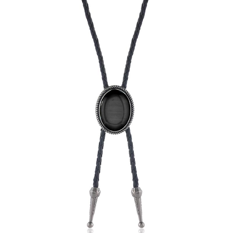 1 Piece Western Cowboy Bolo Tie Vintage Leather Necklace For Men Retro Acrylic Gemstone Polo Necklace