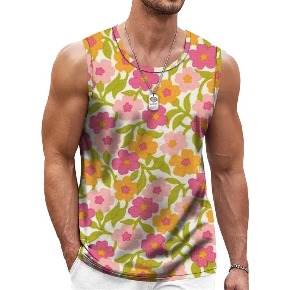Modisches Floral Graphic Tanktop für Herren Trend Sommer Ärmellos 3D-Blumenaufdruck Weste T-Shirts Locker Streetwear Atmungsaktive Oberteile