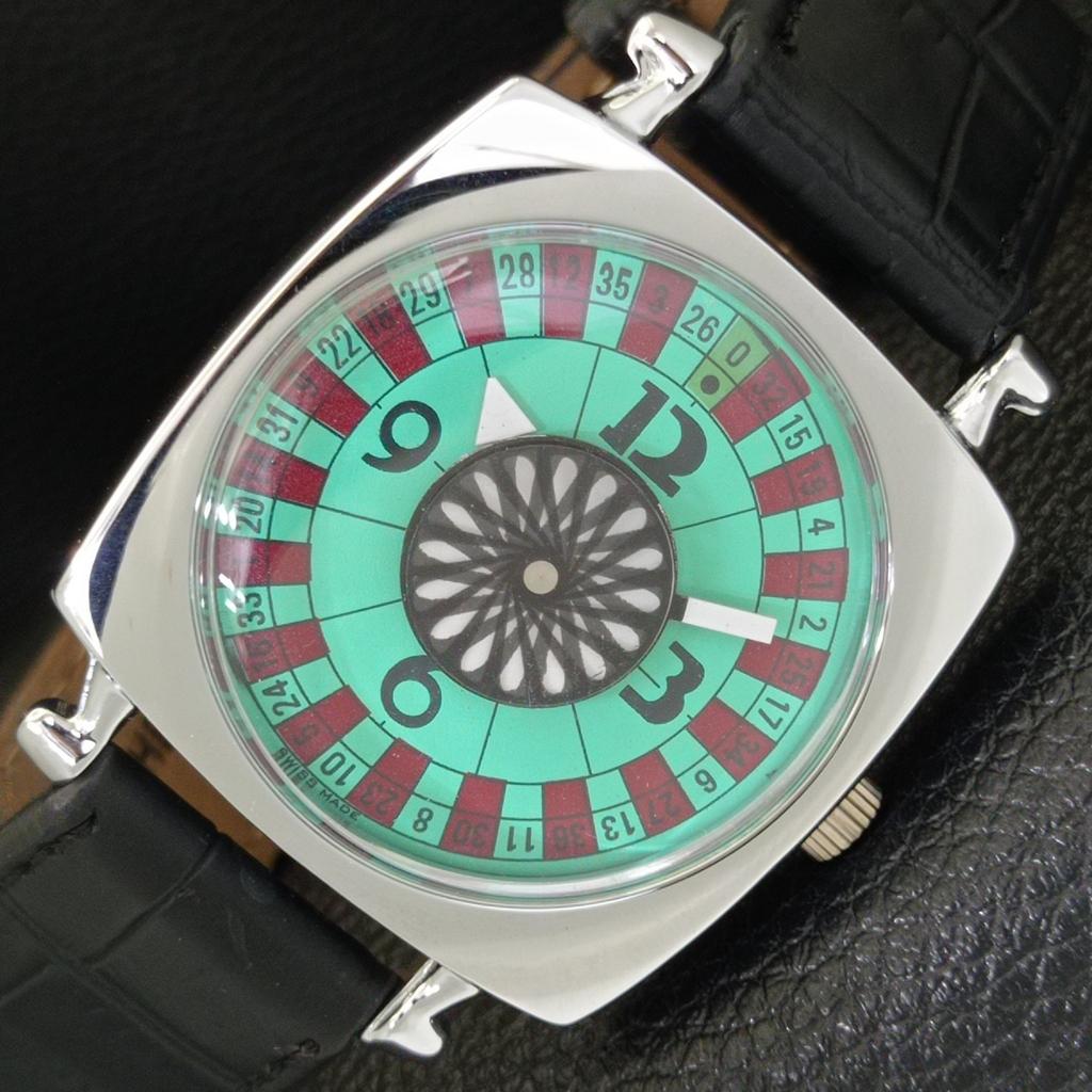 VINTAGE HAND-WINDING SWISS POKER FACE MENS REFURBISHED SEA GREEN WATCH A700946-5 R205a-a700946