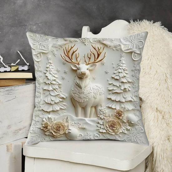 1/4Pcs 45x45CM Christmas Linen Throw Pillow Cover Santa Claus Snowman Reindeer Xmas Tree Pillow Case Living Room Bedroom Sofa Bed Square Cushion Cover