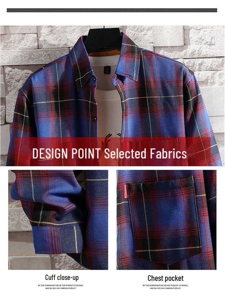 Men's Slim-Fit Fleece-Lined Plaid Button-Down Shirt - Korean Style Warm Casual Top