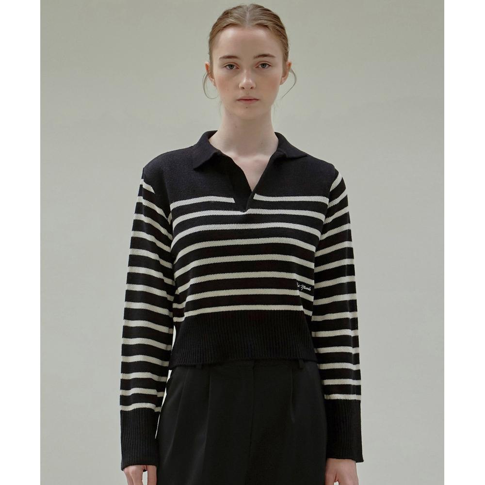 

NICKNICOLE OPEN COLLAR STRIPE SWEATERBLACK