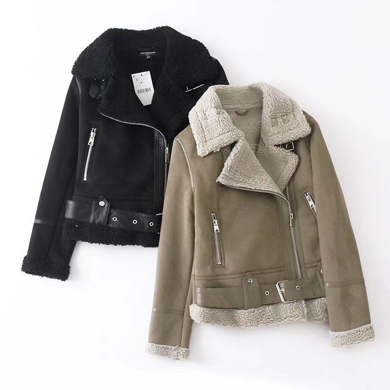 Winterjacke für Damen, dick, warm, Wildleder, Lammfell, kurze Motorradjacke, Jacke für Damen, doppelseitig, Kunstlammfell, Schaffell, Lederjacken, Oberbekleidung