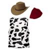 3pcs Mens Western Cowboy Cosplay Costume Suit Sets Cowboy Hat Cow Printed Flannel Waistcoat and Print Bandanna for Halloween Party