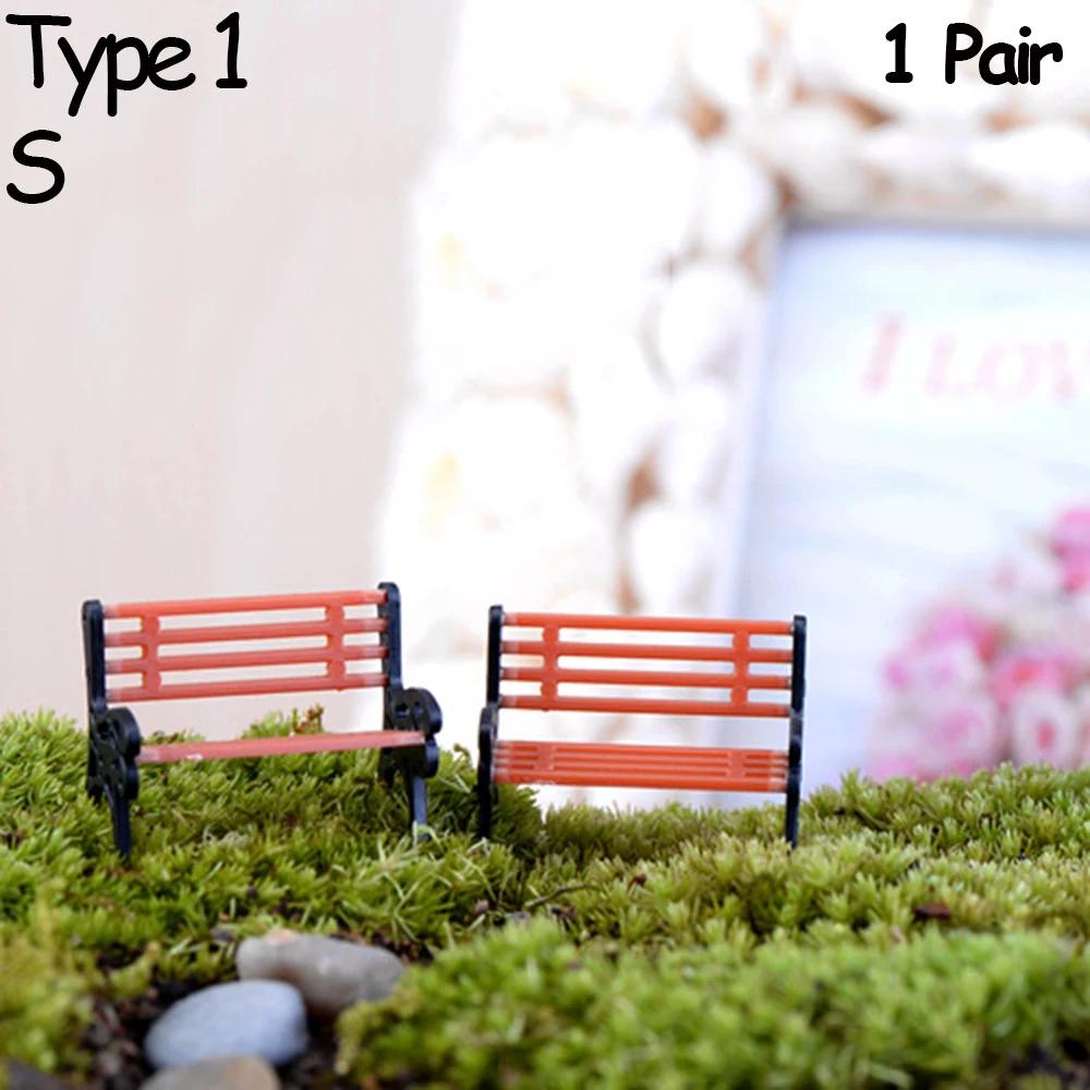 1Pair Miniature Park Seat Miniature Bench Chair Figurine DollHouse Furniture Accessories Bonsai Home Decor Fairy Garden Ornament
