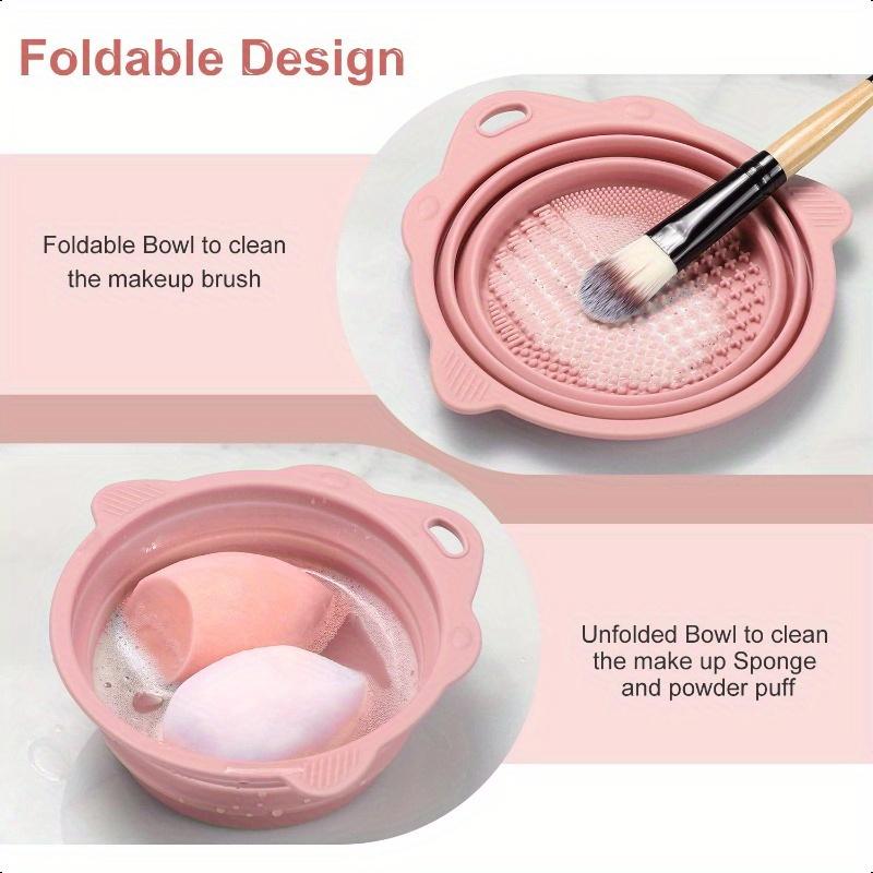 Foldable Makeup Brush Cleaning Bowl, Silicone Portable Cosmetic Cleaning Tool Suitable For All Sizes Beauty Makeup Brush Set.