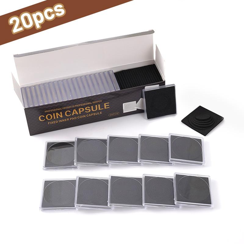 

20 шт. Держатель для капсул для монет 20 мм-40 мм Акриловый квадратный с регулируемыми прокладками Органайзер Коробка для хранения Круглая медаль Коробка для защиты монет