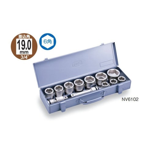 TONE NV6102 Impact Socket Set (Metal Tray Case), 19.0mm (3/4") Drive, Silver, 12-Piece Set