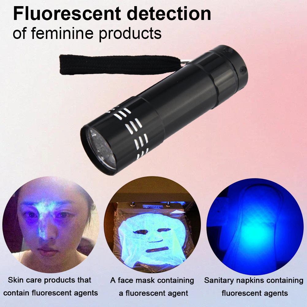 9 LED Ultraviolet LED Flashlight 395nm Handheld Ultraviolet Detector Waterproof UV Light Torch for Hiking/Camping/Home