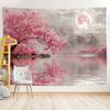 Pink Cherry Blossom Scenery Backdrop Japanese Style Lake Sakura Background for Wedding Photoshoot