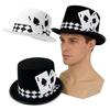 Elegante Cartola para Mulheres Homens Roupa de Festa Padrão de Cartas de Poker Chapéu Alto para Apresentações de Palco e Ocasiões Formais