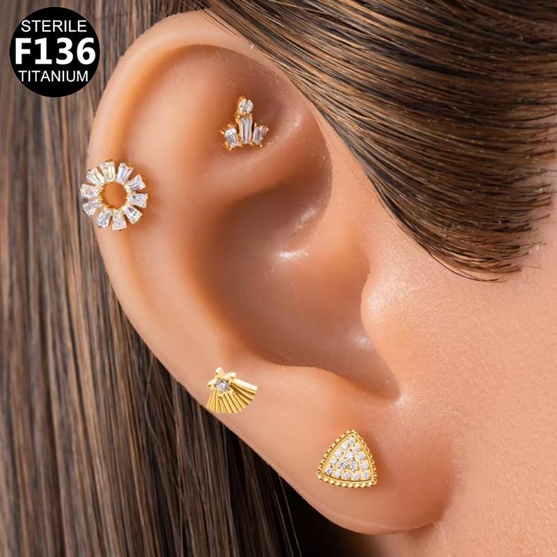 Titanium Alloy Zirconia Heart Lightning Piercing Stud with Internal Thread