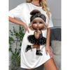 Women's Nightgown Cute Girl Printed Short-sleeved Crew Neck Dress