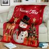 1PC Custom Name Christmas Snowman Deer Outdooor Flannel Blankets Throw Blanket All-Season Throw Gift Bedspread for Couch, Bed, Camping Holiday Birthda