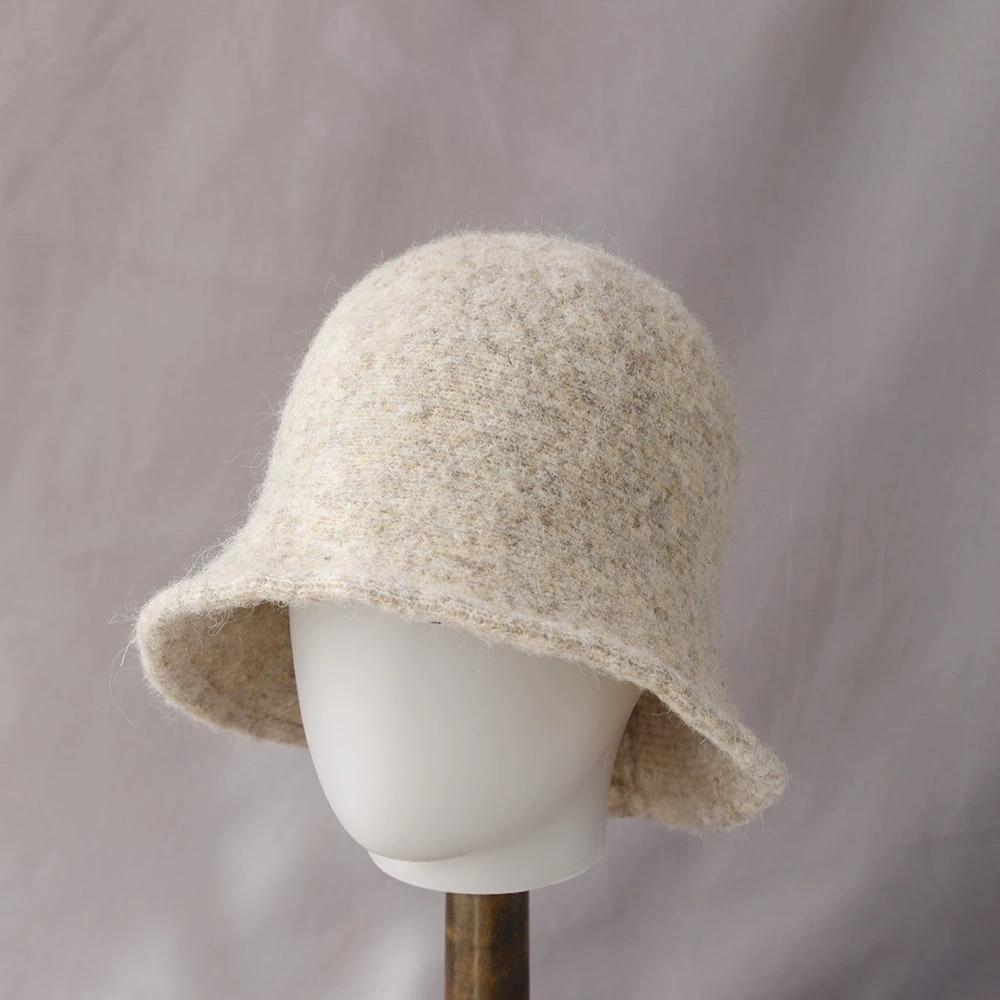 Thickened Soft Autumn and Winter Bucket Hat Solid Color Woolen Knit Cashmere Fisherman Hat Warm Wool Hat for Women