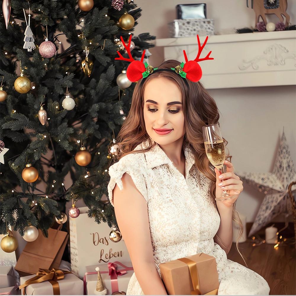 Cute Christmas Headband Flocked Antler Xmas Hairband Creative Deer Ear Headband  Woman