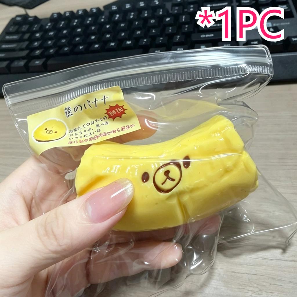 Soft Butter Texture Handmade Squishy 1Pc, Lovely Banana Bear Stress Toy, Premium Safe Food-Grade Silicone Material