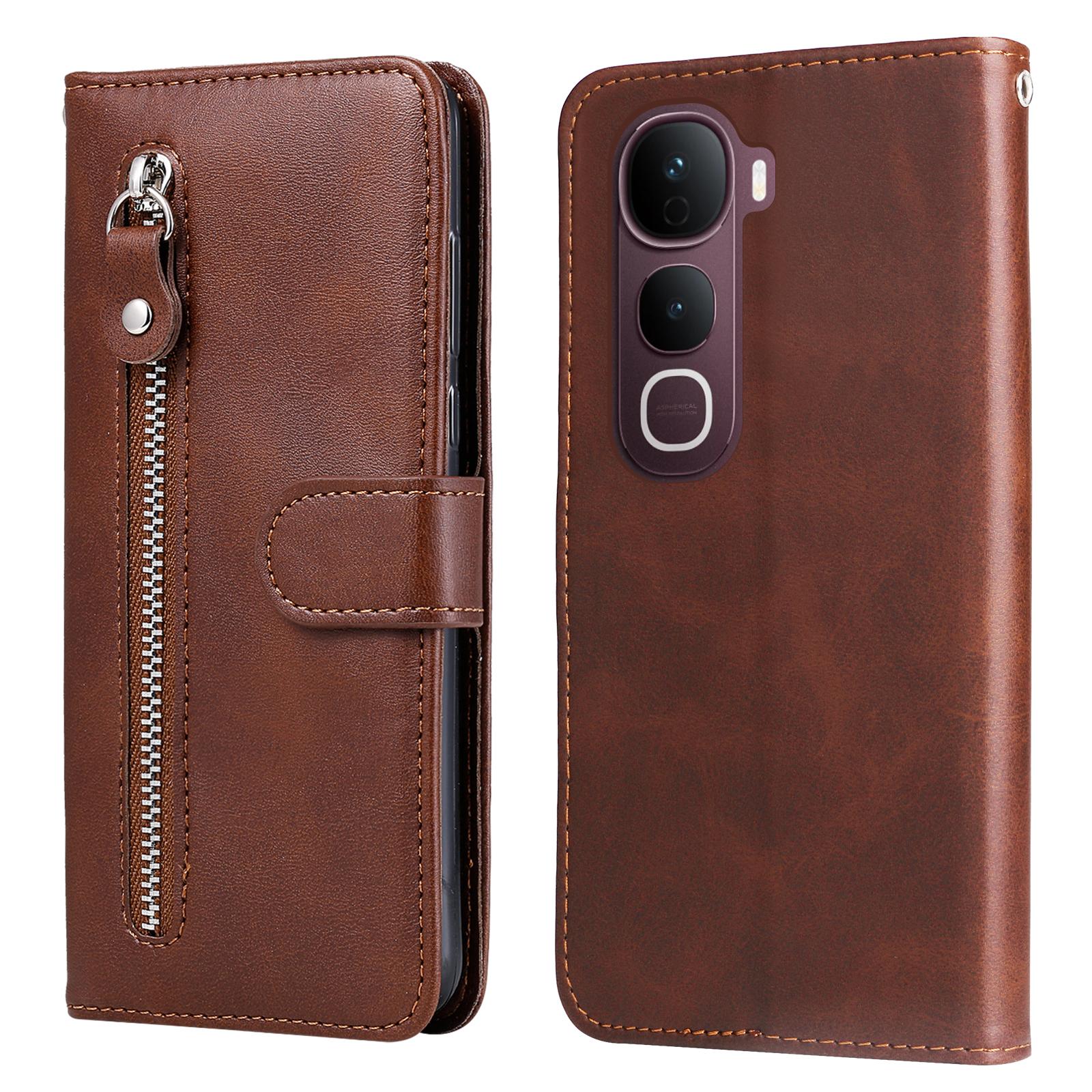 

Чехлы из ПУ кожи для vivo Y400 Pro 5G/vivo V40e 5G с карманом на молнии, кошельком, чехлом-подставкой для телефона Brown