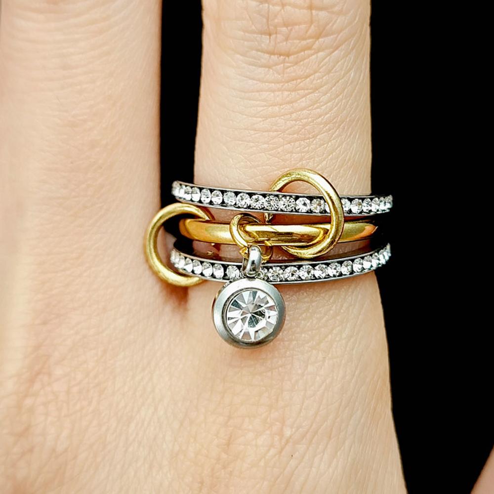 INS Trendy 12 Color Birthstone Charm Rings Stack Set Minimalist CZ Pendant Spinelli Ring For Women Girls Stainless Steel Jewelry