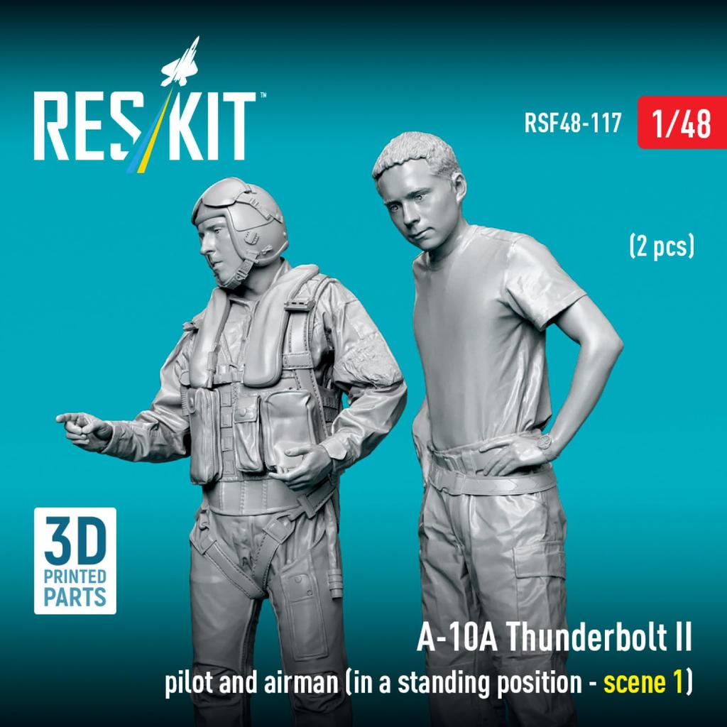Reskit Thunderbolt II Pilot Maintenance Crew Standing Pose 1 Figures Resin Kit 1/48 A-10A & (2 Included) RSKF48-0117 (Airplane)