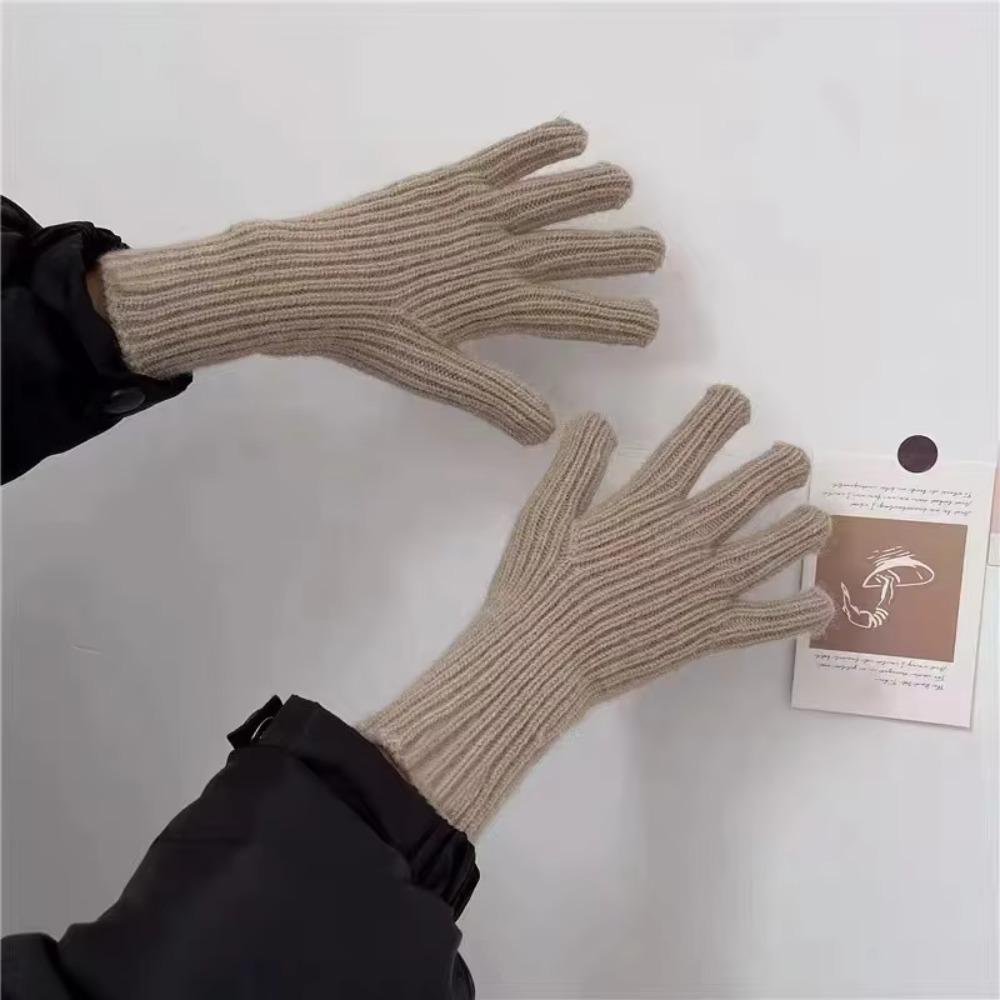 Casual Long Knitted Gloves Touchscreen Solid Color Winter Gloves Warm Mittens Outdoor Riding