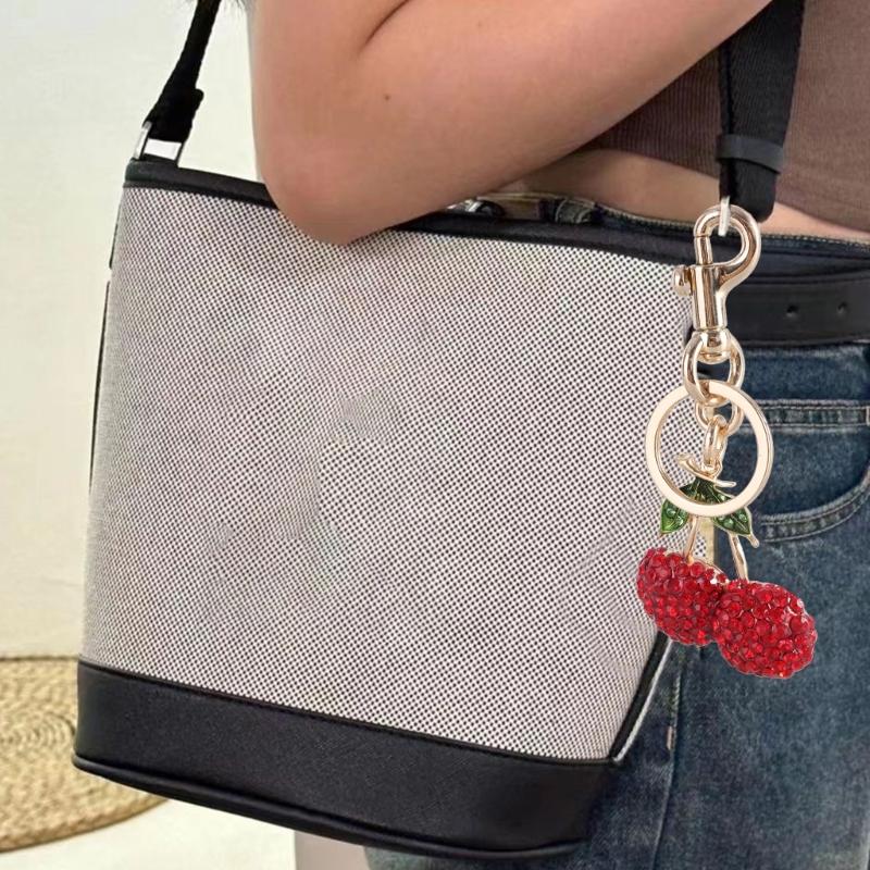 Simple Rhinestones Cherries Charm Keychains Fashion Hanging Ornament Pendant Car Keyring Backpack Decoration Bag Charm