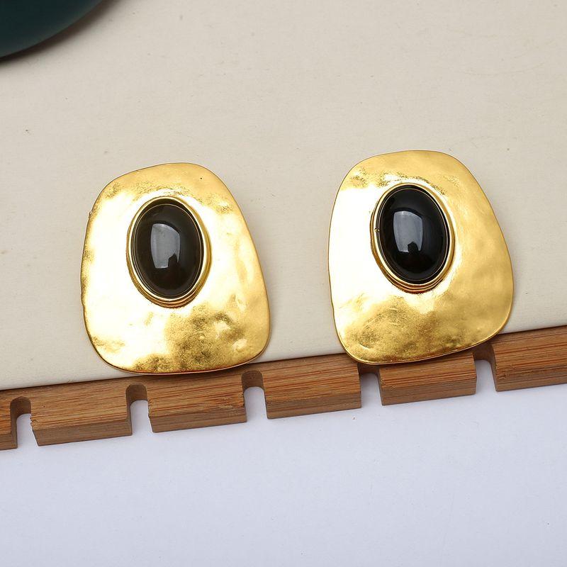 European and American Yang Shulin Same Irregular Geometric Black Gold Ear Clip Retro Vintage Exaggerated Earrings Resin Earrings Black 925 Silver Needle