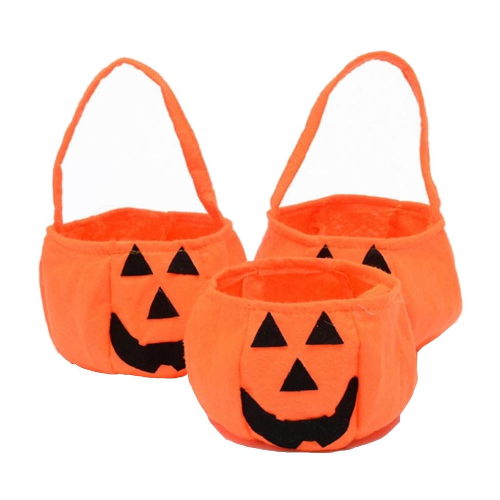 3pcs Halloween Pumpkin Bucket Portable Non-Woven Candy Basket Trick Or Treat Kids Gift Packaging Halloween Party Decor Supplies