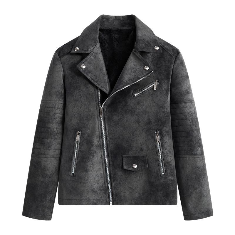 Мужская ретро кожаная куртка осень и зима ретро тай-дай выстиранная свободная бархатная куртка мужская M