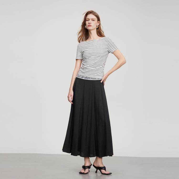 ELLE High Waist Chic Slimming Casual Long Skirt Women skirts Black ER51156