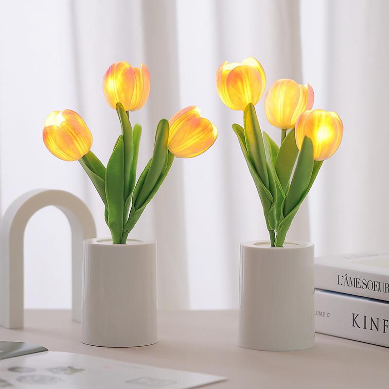 LED Tulip Nightlight Simulation Bouquet Warm Light Atmosphere Light Bedroom Living Room Bedhead Desktop Decoration Lamp Gift