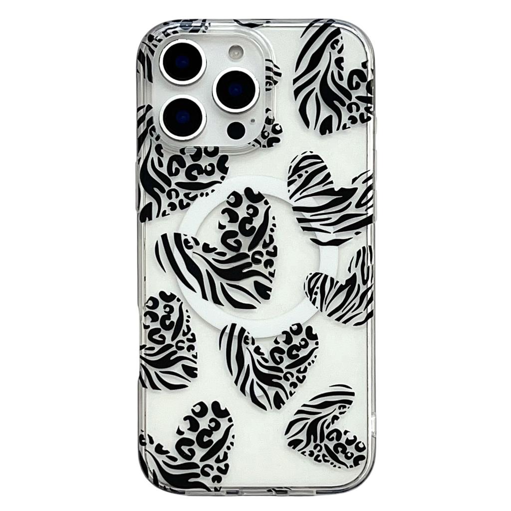 For iPhone 16 Pro Max Magnetic Case Hollow Leopard Print Design TPU PC Phone Back Cover