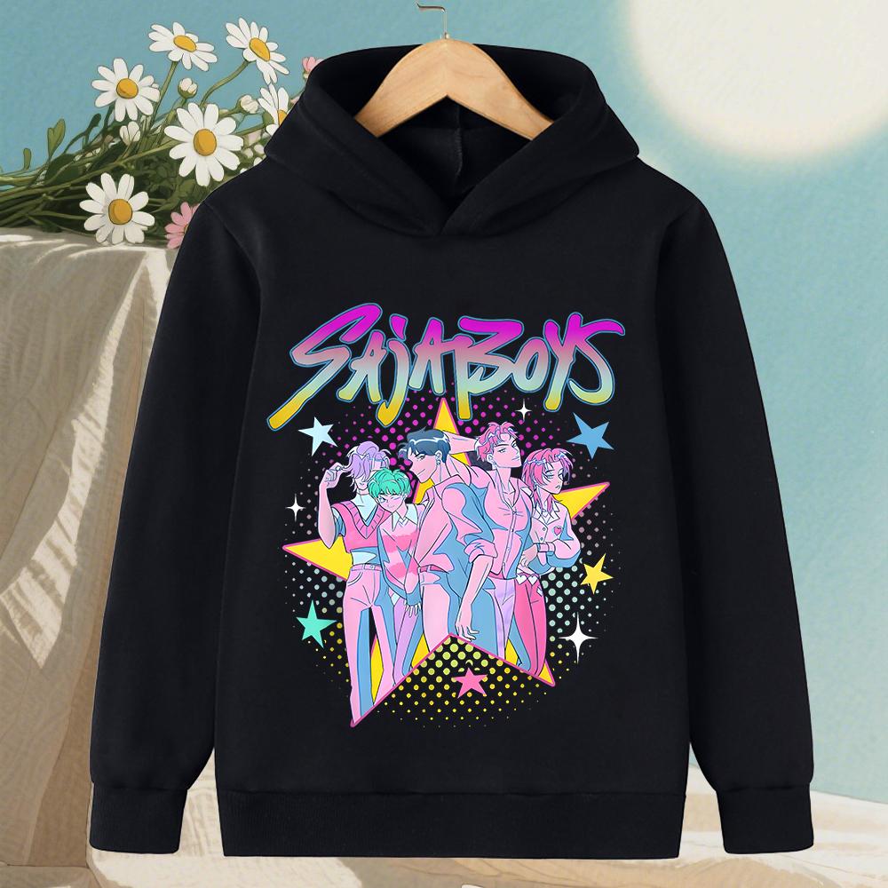 KPop Demon Hunter Saja Boys Cartoon Girls Boy Hooded Sweatshirt Warm Children's Korean Wave Fashion Casual Tops Casual Clothing