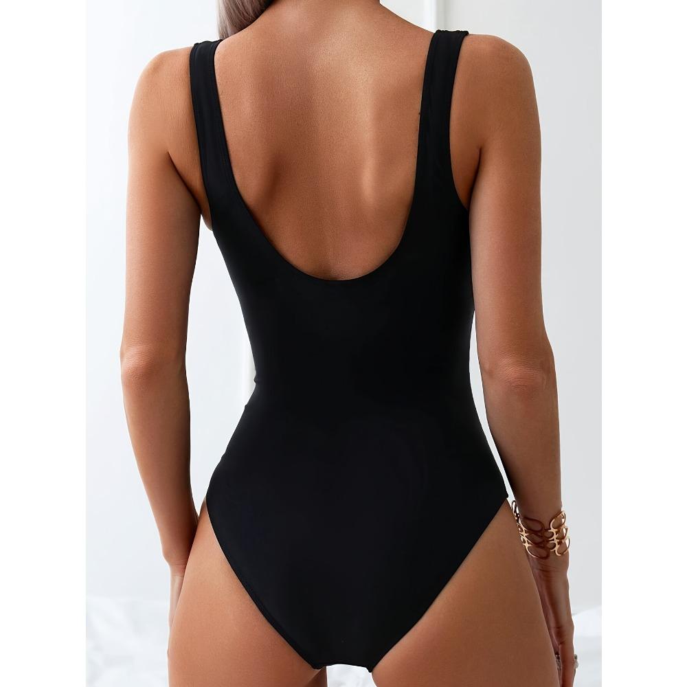 Vibrant Floral Print Scoop Neck Backless One-Piece Swimsuit - Stylish, Comfortable, and Flattering Design - Women's Swimwear, Bathing Suits, Beachwear