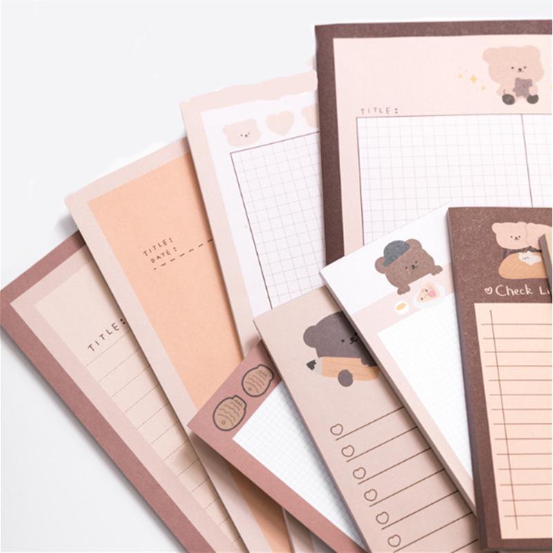 Korean Style Cute Little Bear Cartoon Plaid Sticky Notes for Journaling and Study, B5 Paper