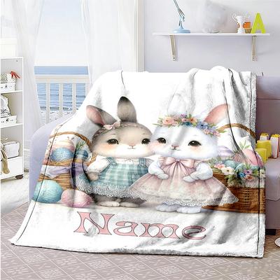 Beautiful White Rabbit Personalized Text Blanket Lightweight Personalized Blanket Ultra-Soft Great for Chair Bedding Home Decor Nap All-Season Use
