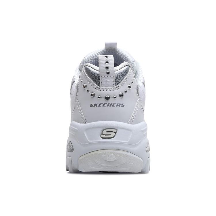 Skechers Zapatillas DLites 1.0 Panda Tendencia Deportiva Retro Versátiles Suela Gruesa Aumentan la Altura Caña Baja Zapatos Casuales Zapatillas de Mujer Plata Blanco 11979-WSL